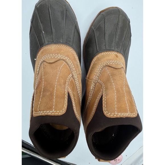 LL Bean Storm Chaser Mens 10.5 Brown Leather Rubber Slip On Duck Boots 0VV92 04 - Picture 6 of 8